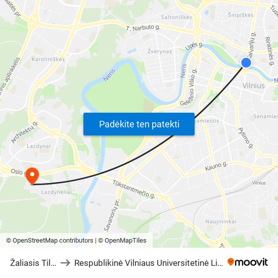 Žaliasis Tiltas to Respublikinė Vilniaus Universitetinė Ligoninė map