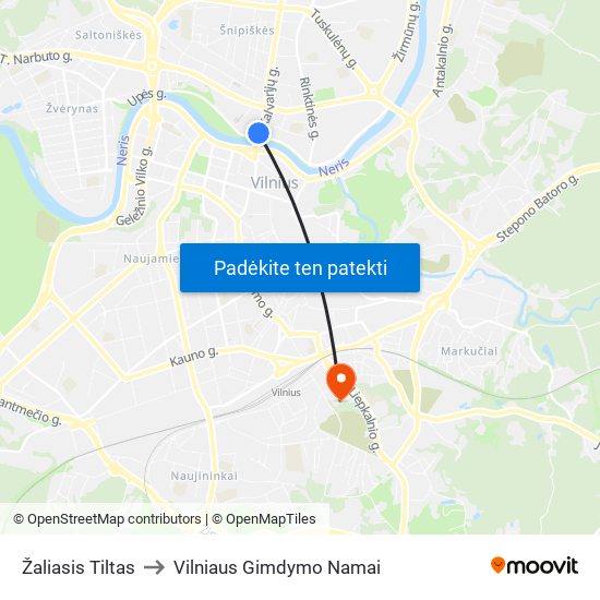 Žaliasis Tiltas to Vilniaus Gimdymo Namai map
