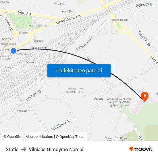 Stotis to Vilniaus Gimdymo Namai map