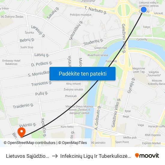 Lietuvos Sąjūdžio Kelias to Infekcinių Ligų Ir Tuberkuliozės Ligoninė map