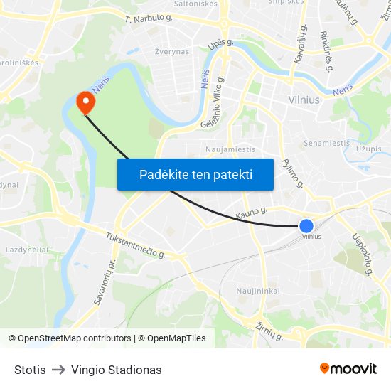 Stotis to Vingio Stadionas map