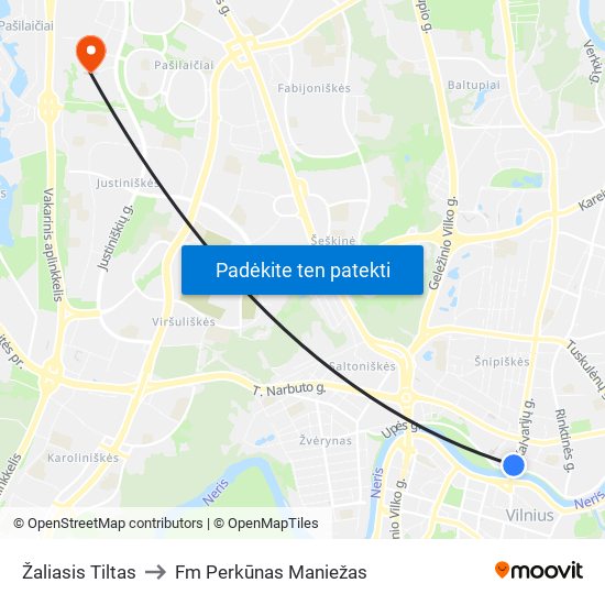 Žaliasis Tiltas to Fm Perkūnas Maniežas map