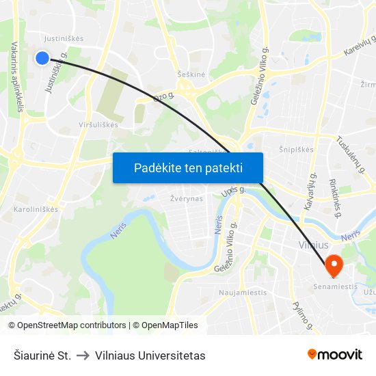 Šiaurinė St. to Vilniaus Universitetas map