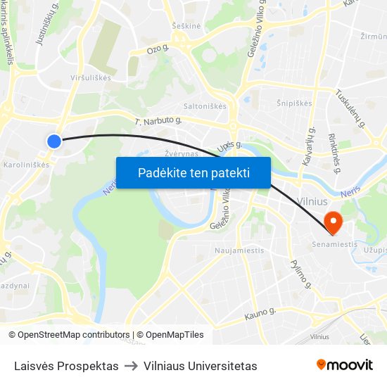 Laisvės Prospektas to Vilniaus Universitetas map