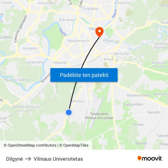 Dilgynė to Vilniaus Universitetas map