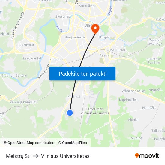 Meistrų St. to Vilniaus Universitetas map