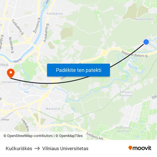 Kučkuriškės to Vilniaus Universitetas map