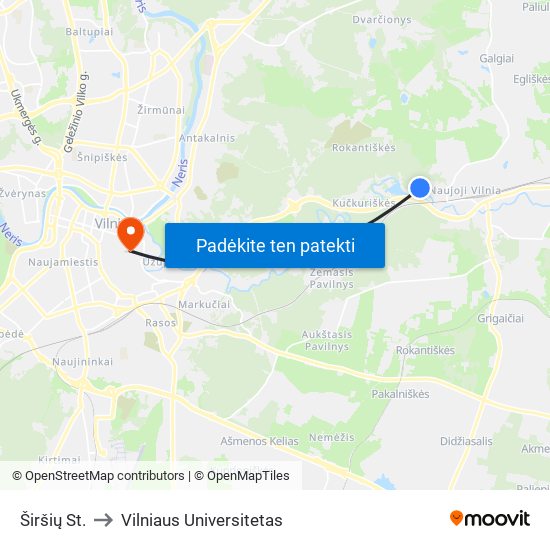 Širšių St. to Vilniaus Universitetas map