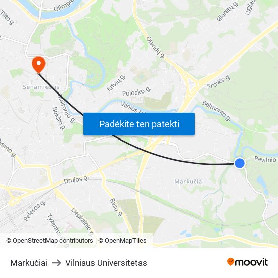 Markučiai to Vilniaus Universitetas map