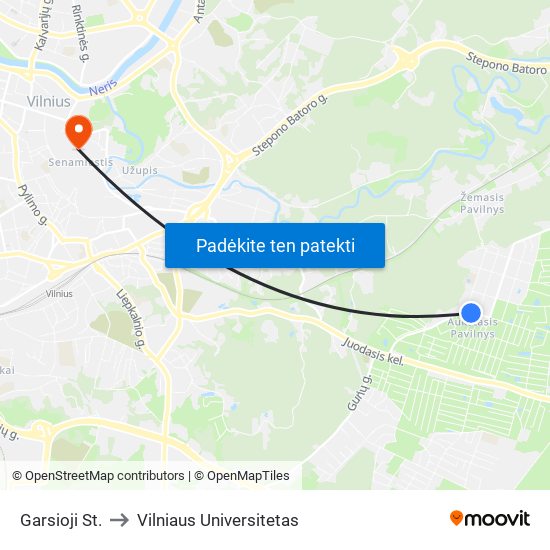 Garsioji St. to Vilniaus Universitetas map