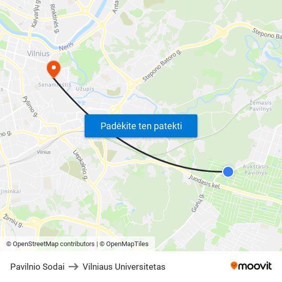 Pavilnio Sodai to Vilniaus Universitetas map