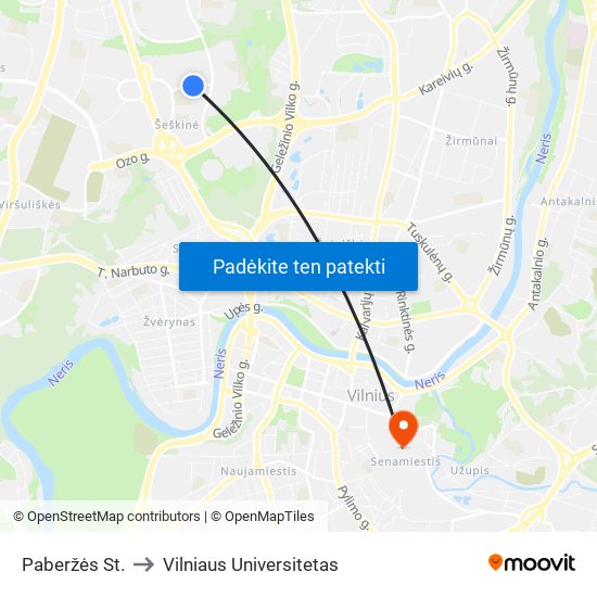 Paberžės St. to Vilniaus Universitetas map