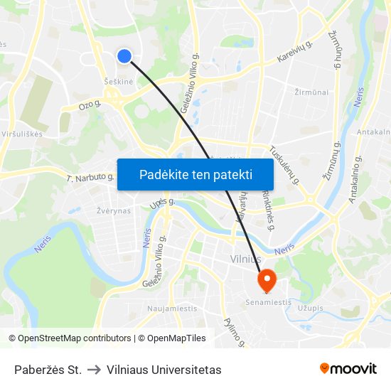 Paberžės St. to Vilniaus Universitetas map