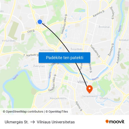 Ukmergės St. to Vilniaus Universitetas map