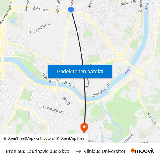 Broniaus Laurinavičiaus Skveras to Vilniaus Universitetas map