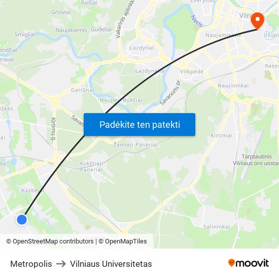 Metropolis to Vilniaus Universitetas map
