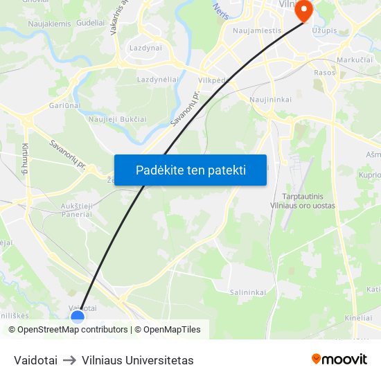 Vaidotai to Vilniaus Universitetas map