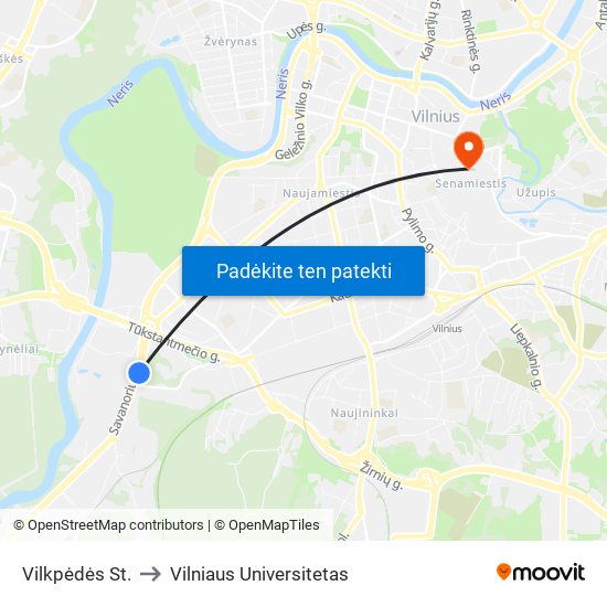 Vilkpėdės St. to Vilniaus Universitetas map