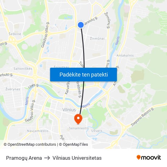 Pramogų Arena to Vilniaus Universitetas map