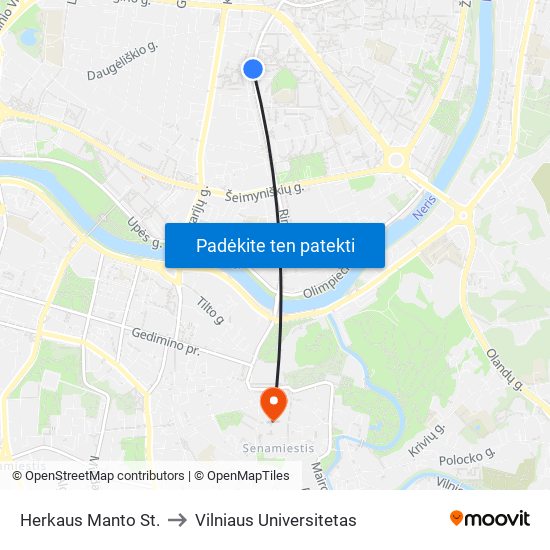 Herkaus Manto St. to Vilniaus Universitetas map