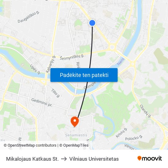Mikalojaus Katkaus St. to Vilniaus Universitetas map
