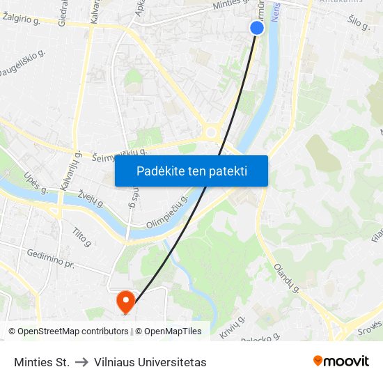 Minties St. to Vilniaus Universitetas map