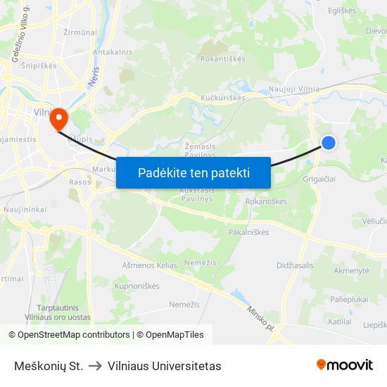 Meškonių St. to Vilniaus Universitetas map