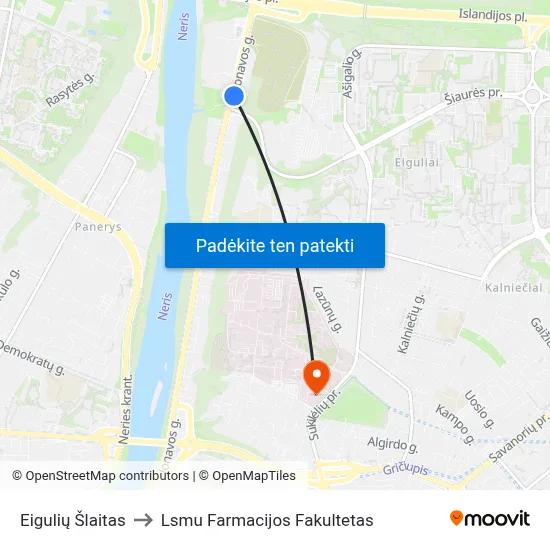 Eigulių Šlaitas to Lsmu Farmacijos Fakultetas map