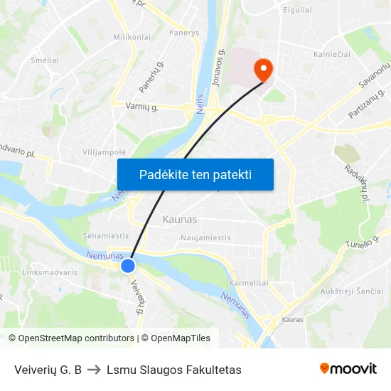 Veiverių G. B to Lsmu Slaugos Fakultetas map