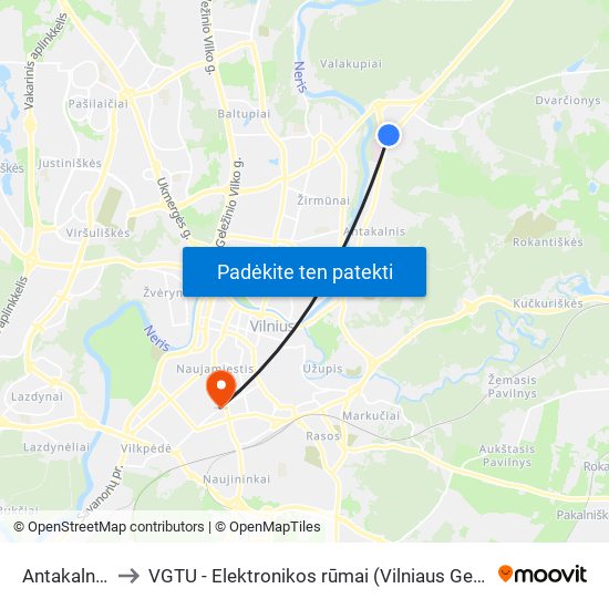 Antakalnio Žiedas to VGTU - Elektronikos rūmai (Vilniaus Gedimino technikos universitetas) map
