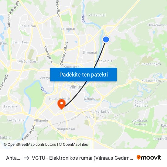 Antakalnis to VGTU - Elektronikos rūmai (Vilniaus Gedimino technikos universitetas) map