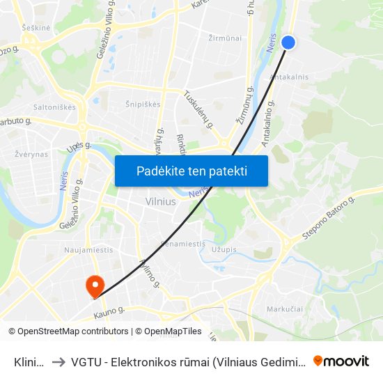 Klinikų St. to VGTU - Elektronikos rūmai (Vilniaus Gedimino technikos universitetas) map