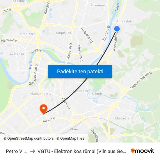 Petro Vileišio St. to VGTU - Elektronikos rūmai (Vilniaus Gedimino technikos universitetas) map