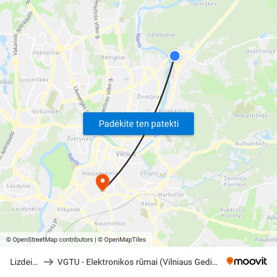 Lizdeikos St. to VGTU - Elektronikos rūmai (Vilniaus Gedimino technikos universitetas) map