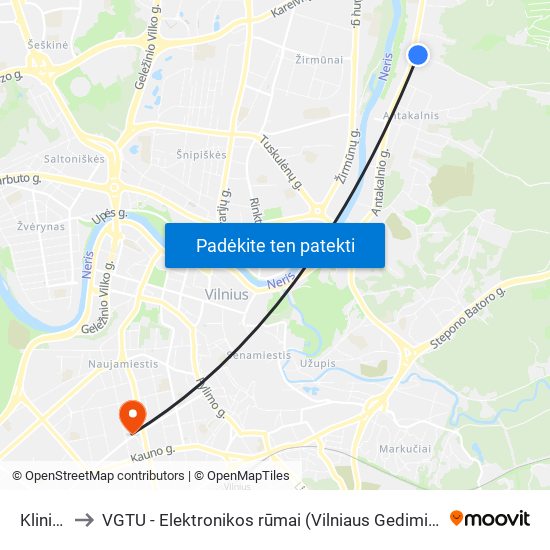 Klinikų St. to VGTU - Elektronikos rūmai (Vilniaus Gedimino technikos universitetas) map