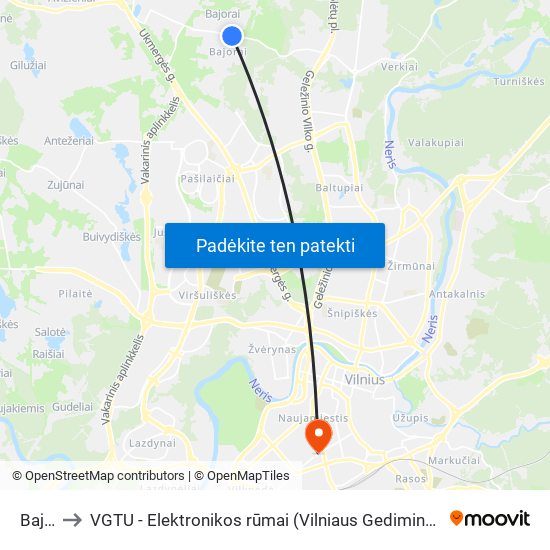 Bajorai to VGTU - Elektronikos rūmai (Vilniaus Gedimino technikos universitetas) map