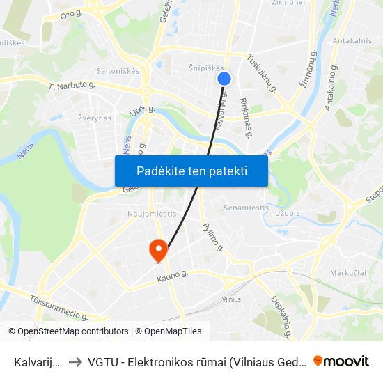 Kalvarijų Turgus to VGTU - Elektronikos rūmai (Vilniaus Gedimino technikos universitetas) map