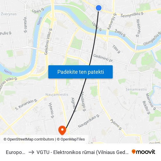 Europos Aikštė to VGTU - Elektronikos rūmai (Vilniaus Gedimino technikos universitetas) map