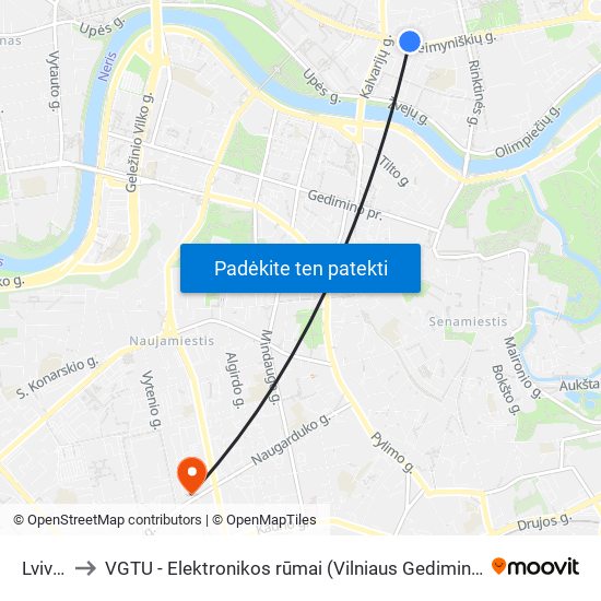 Lvivo St. to VGTU - Elektronikos rūmai (Vilniaus Gedimino technikos universitetas) map