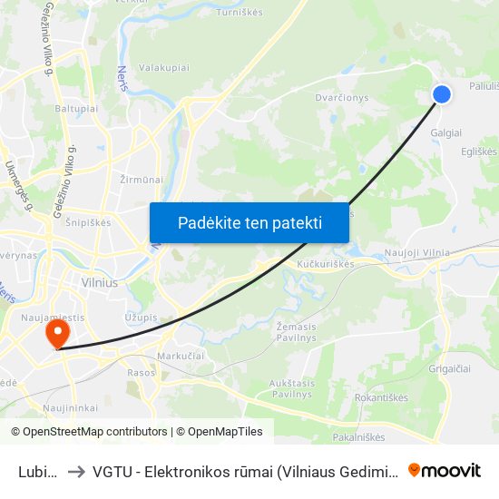 Lubinų St. to VGTU - Elektronikos rūmai (Vilniaus Gedimino technikos universitetas) map