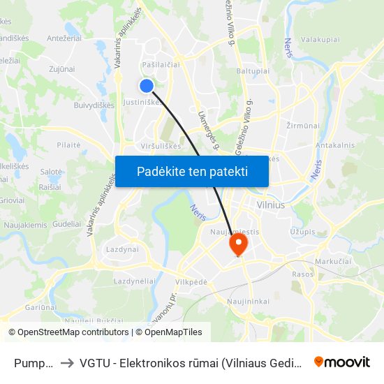 Pumpėnų St. to VGTU - Elektronikos rūmai (Vilniaus Gedimino technikos universitetas) map