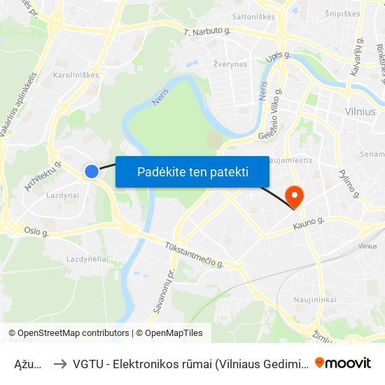 Ąžuolo St. to VGTU - Elektronikos rūmai (Vilniaus Gedimino technikos universitetas) map