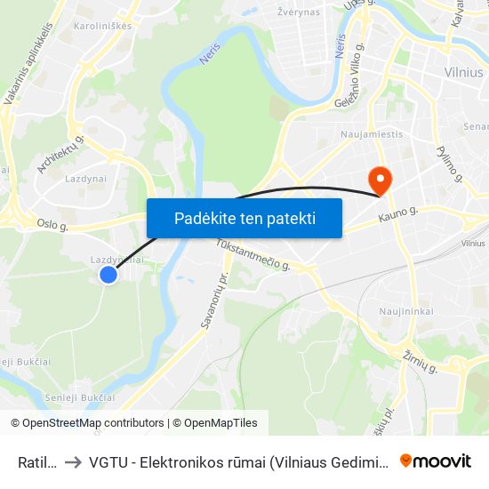 Ratilių St. to VGTU - Elektronikos rūmai (Vilniaus Gedimino technikos universitetas) map