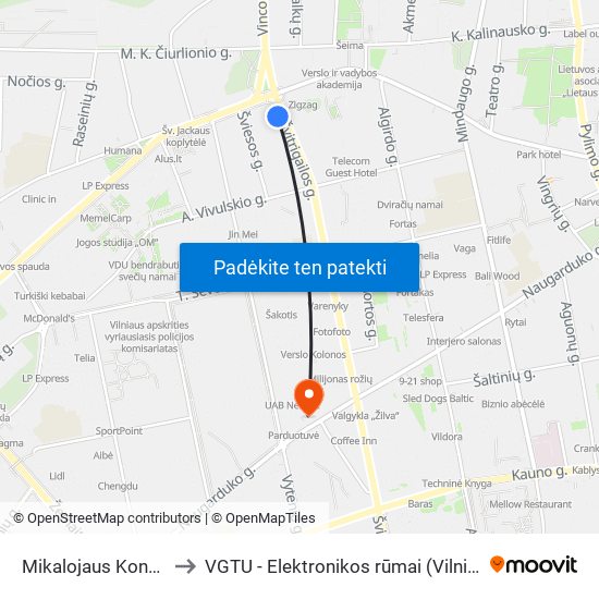 Mikalojaus Konstantino Čiurlionio St. to VGTU - Elektronikos rūmai (Vilniaus Gedimino technikos universitetas) map