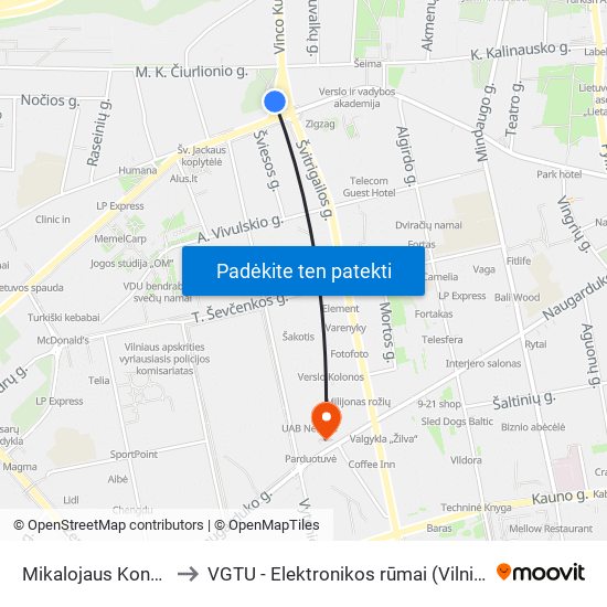 Mikalojaus Konstantino Čiurlionio St. to VGTU - Elektronikos rūmai (Vilniaus Gedimino technikos universitetas) map
