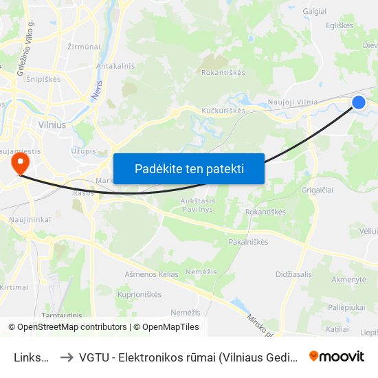 Linksmoji St. to VGTU - Elektronikos rūmai (Vilniaus Gedimino technikos universitetas) map