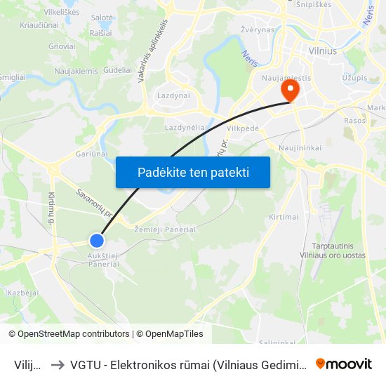 Vilijos St. to VGTU - Elektronikos rūmai (Vilniaus Gedimino technikos universitetas) map
