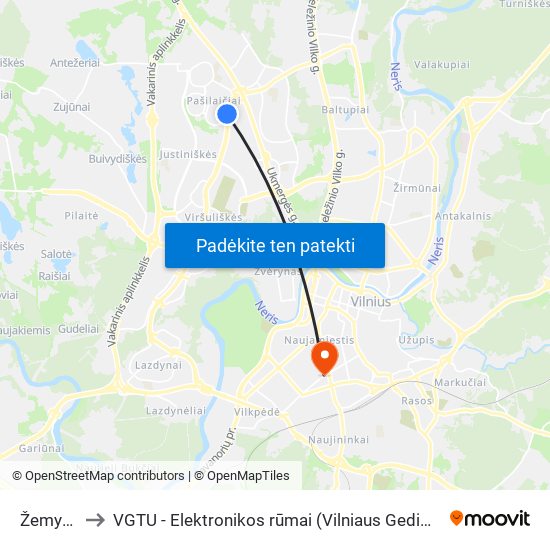 Žemynos St. to VGTU - Elektronikos rūmai (Vilniaus Gedimino technikos universitetas) map