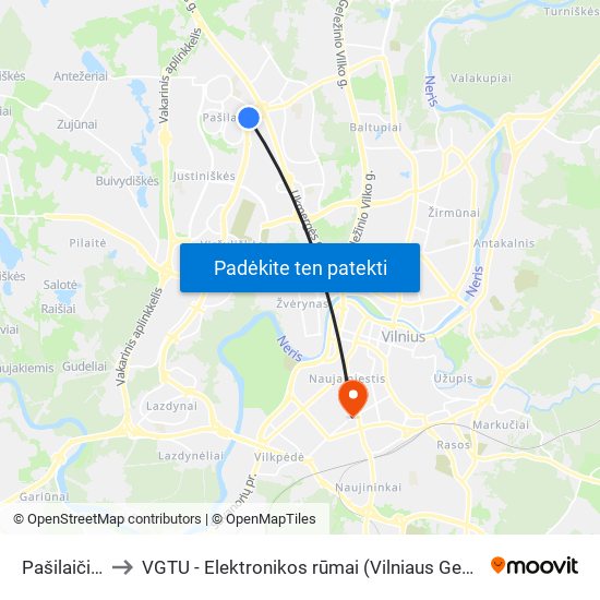 Pašilaičių Žiedas to VGTU - Elektronikos rūmai (Vilniaus Gedimino technikos universitetas) map