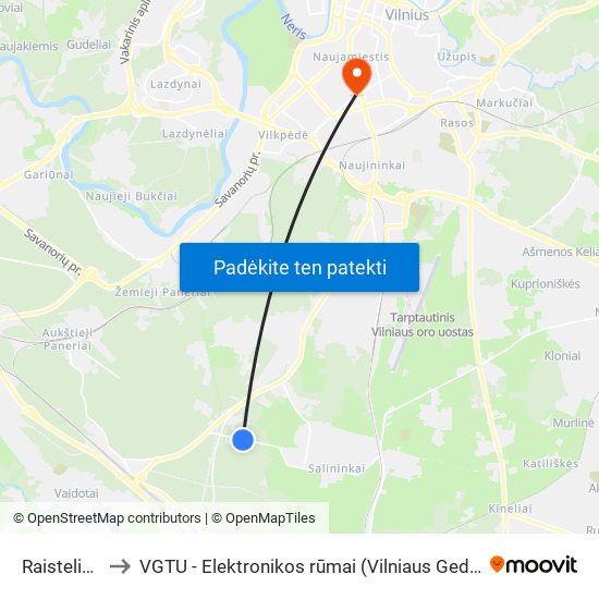 Raistelių Miškas to VGTU - Elektronikos rūmai (Vilniaus Gedimino technikos universitetas) map